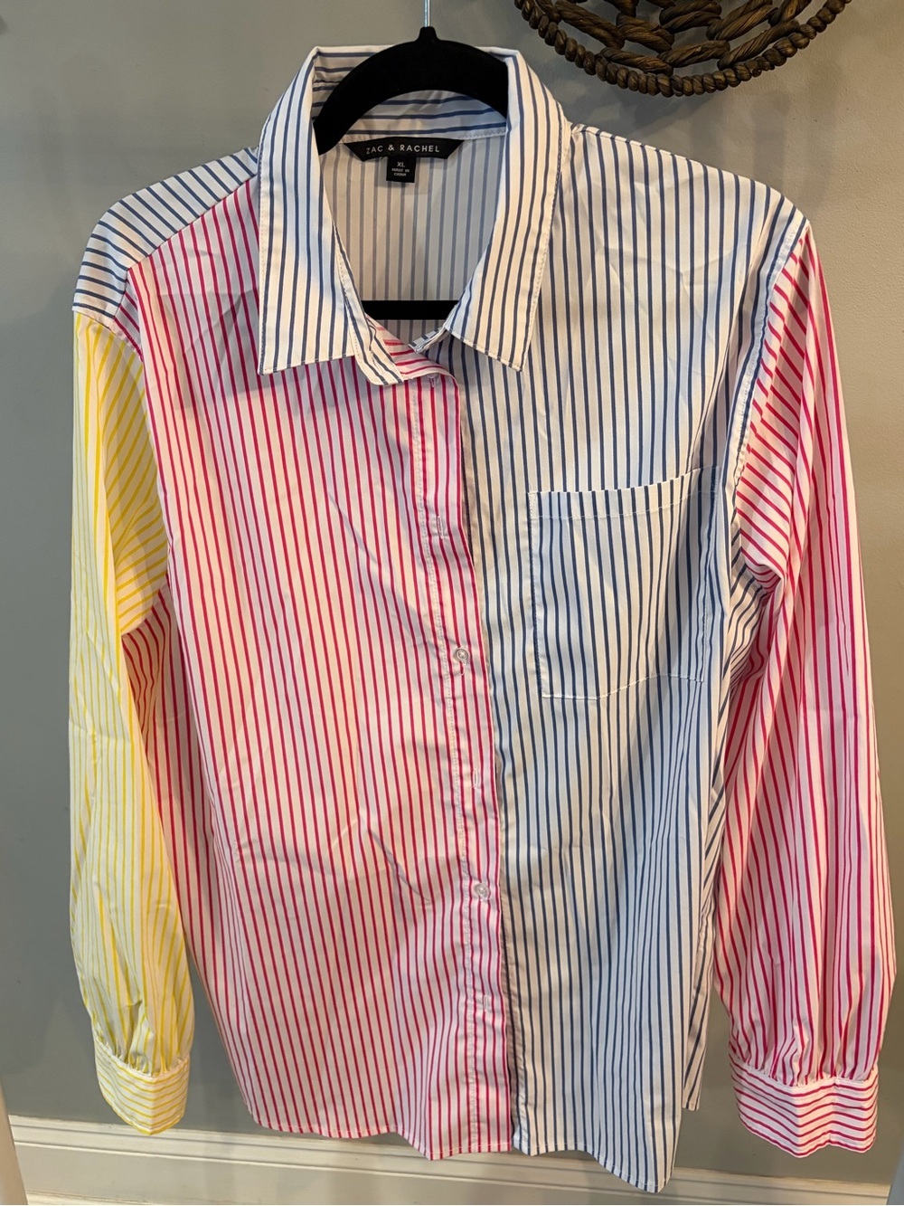 Zac & Rachel Pink, Blue & Yellow Striped Button-Down Shirt size XL
